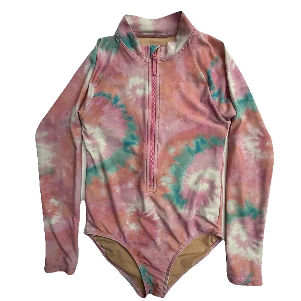 Crewcuts Rash Guard One Piece Girls 10 Tie Dye UPF 50 Swim Surf Suit